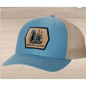 Struttin Cotton Lab Patch Snap Back Trucker - Columbia Blue/Khaki Made in USA